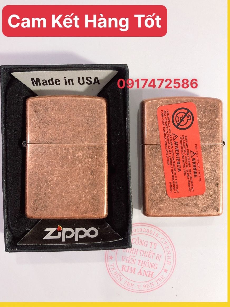 Bật Lửa Zippo Màu Đỏ Copper Loại Giả Cổ Có tem đỏ