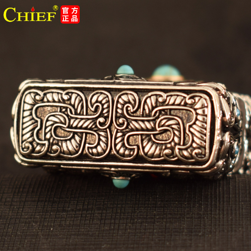 Hộp quẹt, bật lửa Chief đồng nguyên chất chủ đề Tứ Tượng ( Long - Hổ - Tước - Vũ) có nút xoay, hàng loại 1