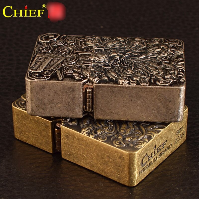 Bật lửa, hộp quẹt Chief đắp nổi 2 mặt Cửu Long Tài Lộc, Hàng loại 1 vỏ bằng đồng