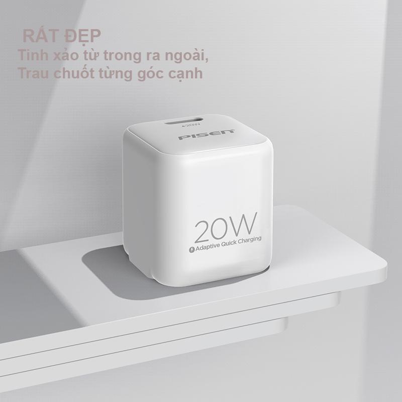 Cóc sạc nhanh PISEN Quick Ice Crystal PD 20W siêu nhỏ ( KPD201 ),Màu Trắng sứ - Hàng chính hãng