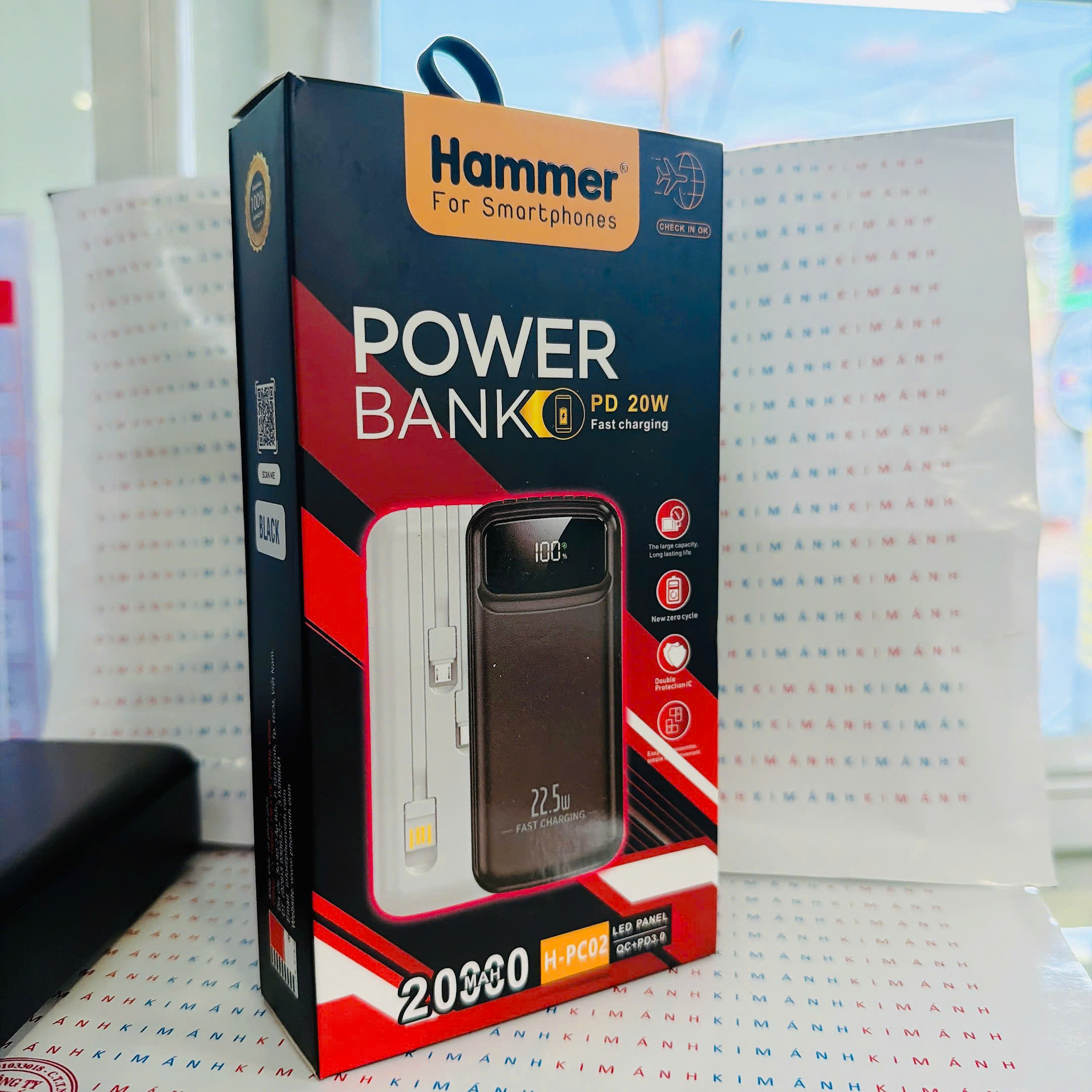 Sạc dự phòng Hammer H-PC02 20W - 20.000mAh, Kèm 4 Cáp Sạc, Kim Ánh cam kết hàng chính hãng bảo hành 12 tháng