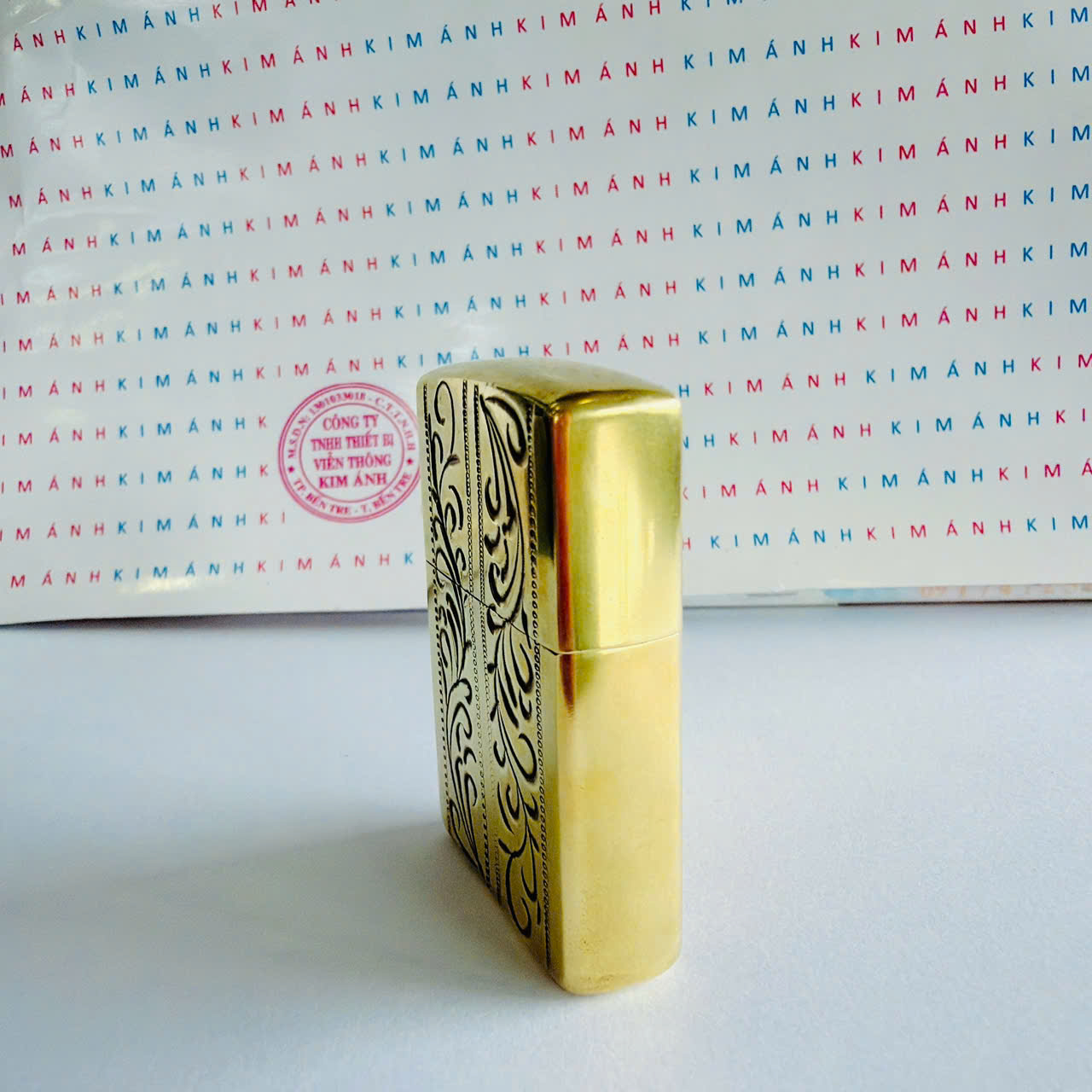 BẬT LỬA ZIPPO MỸ CHU NIÊN BRASS ĐỒNG, KHẮC ĂN MÒN HOA VĂN Ý 2 MẶT - CHU NIÊN 32-91