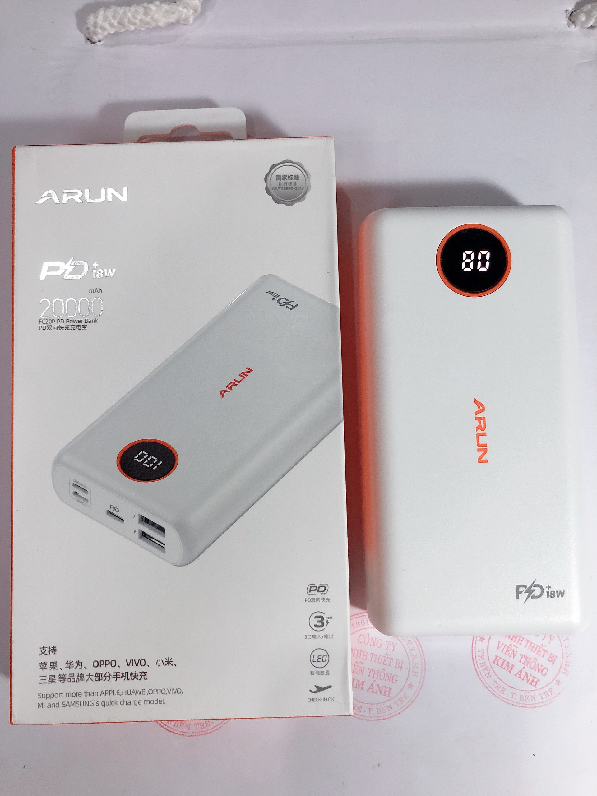 Sạc Dự Phòng Arun FC20P 20000 mAh (PD18W, QC3.0) Sạc Nhanh 2 Chiều Type C, Hàng chính hãng