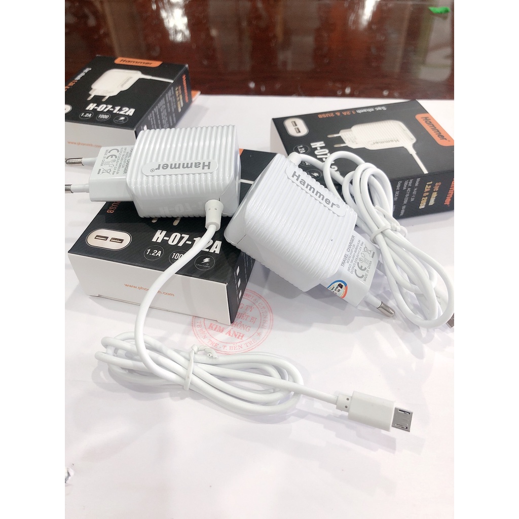 Sạc liền dây Hammer 1.2A, 2 CỔNG USB, Có đèn Led, Hàng Chính Hãng, bảo hành 12 tháng
