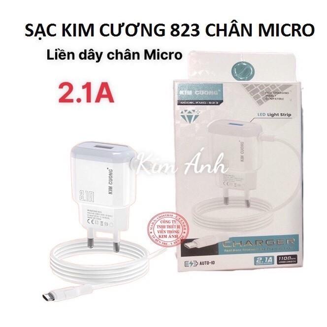 Sạc điện thoại hiệu Kim Cương KMG 823 dòng điện 2.1A, liền dây chuôi Micro, có thêm cổng USB - Hàng Chính Hãng