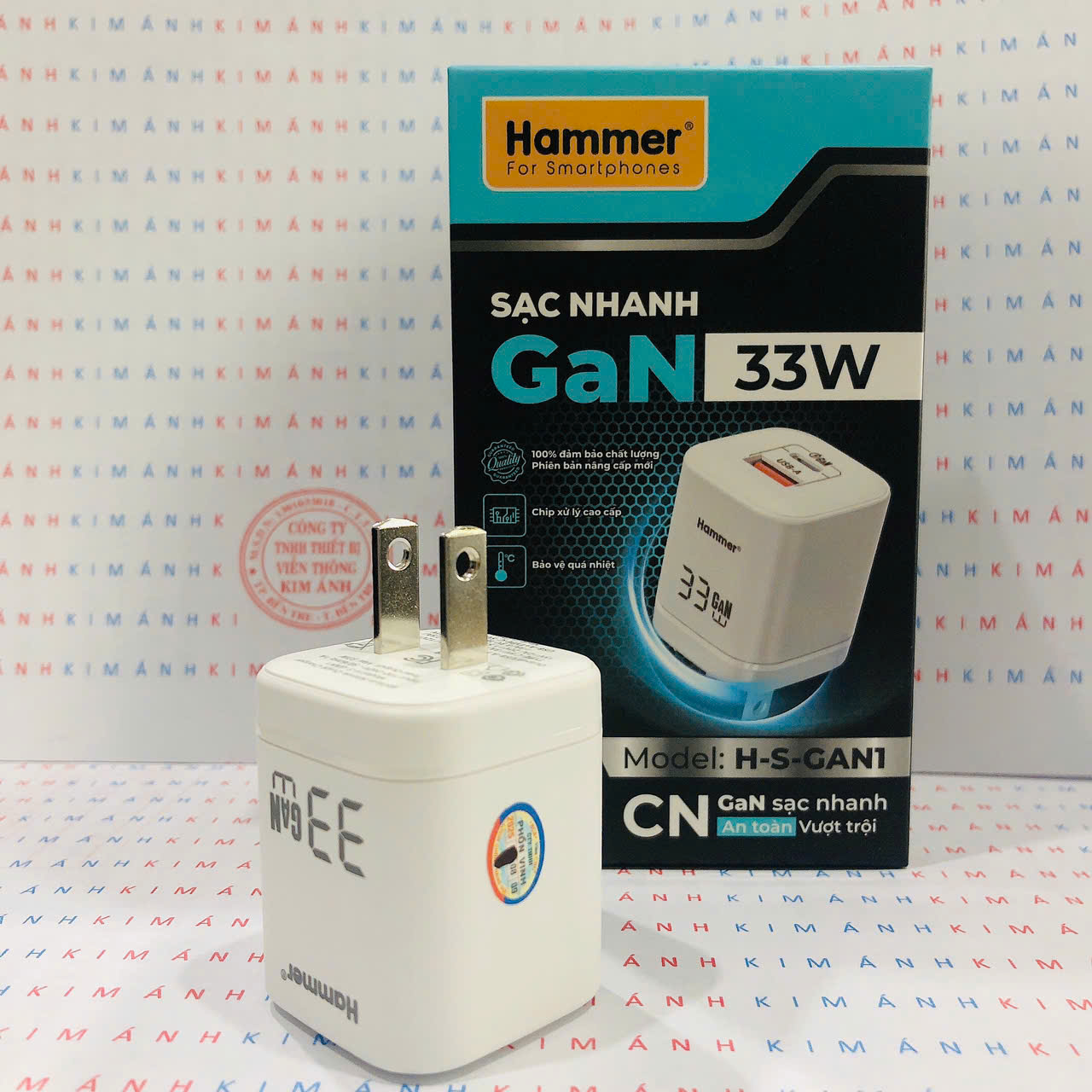 Củ sạc nhanh Hammer GaN ( H-S-GAN1) công suất 33W có 2 cổng sạc USB + C , Check Qr hàng chính hãng bảo hành 12 tháng