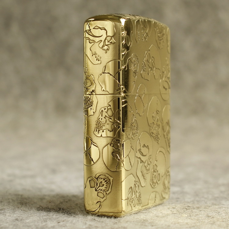 Bật lửa Zippo Mỹ Brass mã 204 khắc 3D nổi 5 mặt đầu lâu thần trấn tà, Hàng chính hãng