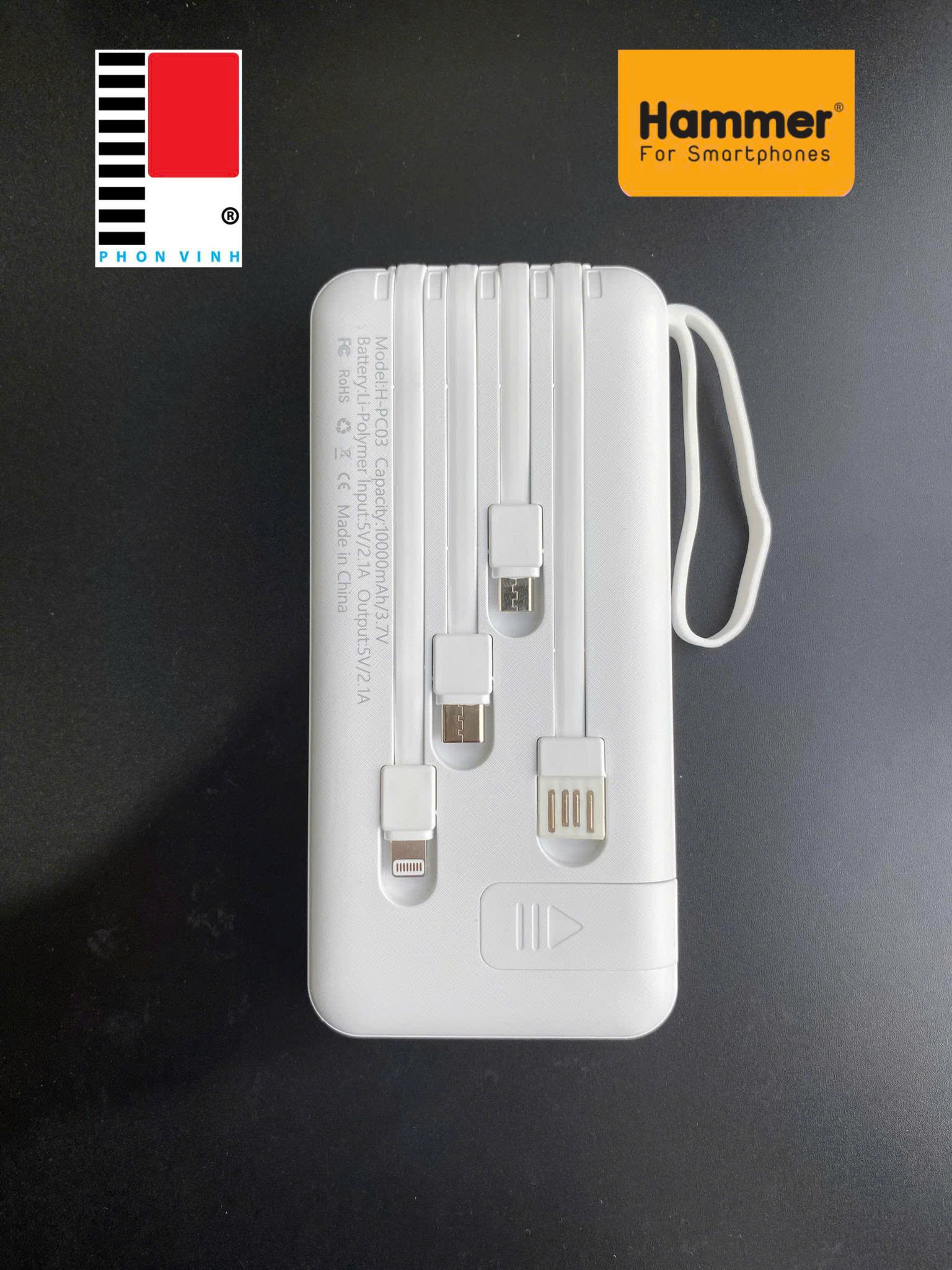 Pin Sạc Dự Phòng Hammer H-PC03 2.1A/5V, dung lượng10.000mAh, hàng chính hãng bảo hành 12 tháng