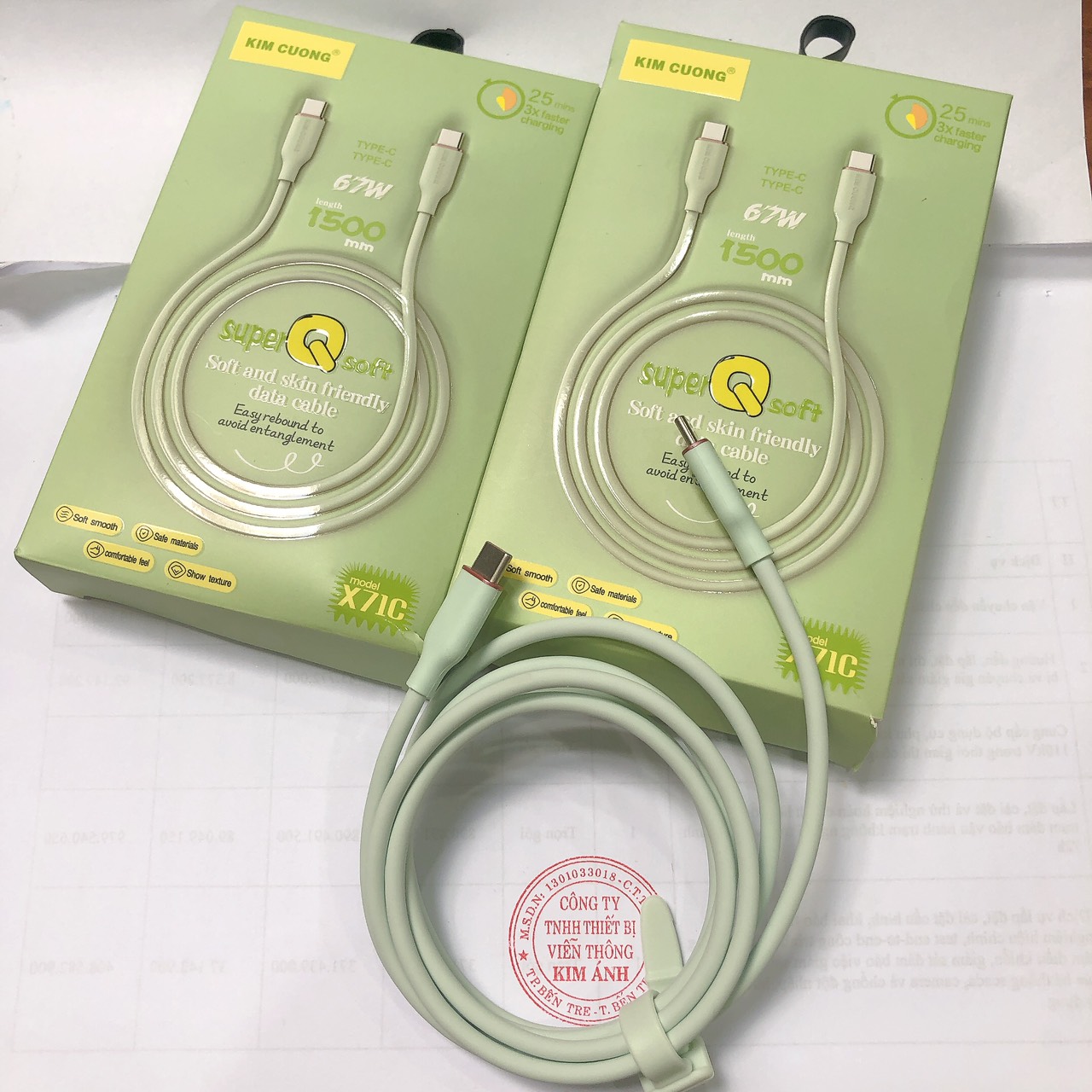Dây sạc nhanh Kim Cương 67W dài 1.5 mét, dây nhựa mịn mập, chân cắm Type C ra Type C, hàng chính hãng