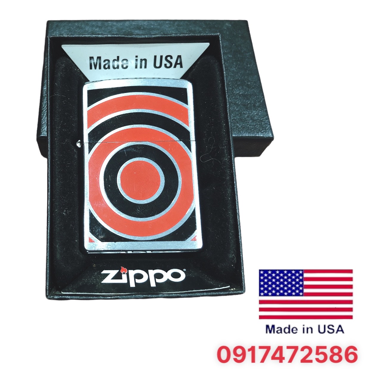 Bật lửa Zippo Mỹ chrome brushed khắc ăn mòn đổ sơn màu đen đỏ đẹp mắt , Hàng chính hãng