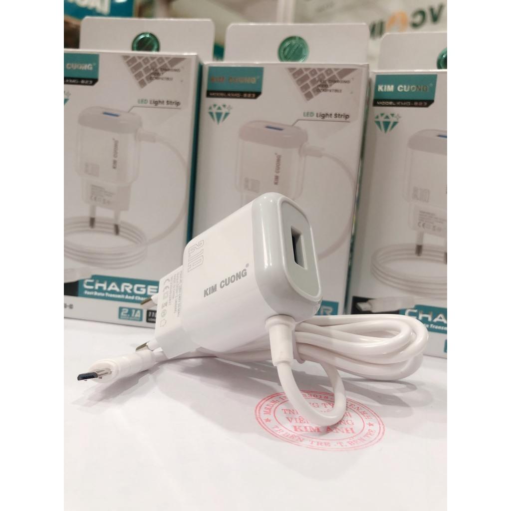 Sạc điện thoại hiệu Kim Cương KMG 823 dòng điện 2.1A, liền dây chuôi Micro, có thêm cổng USB - Hàng Chính Hãng