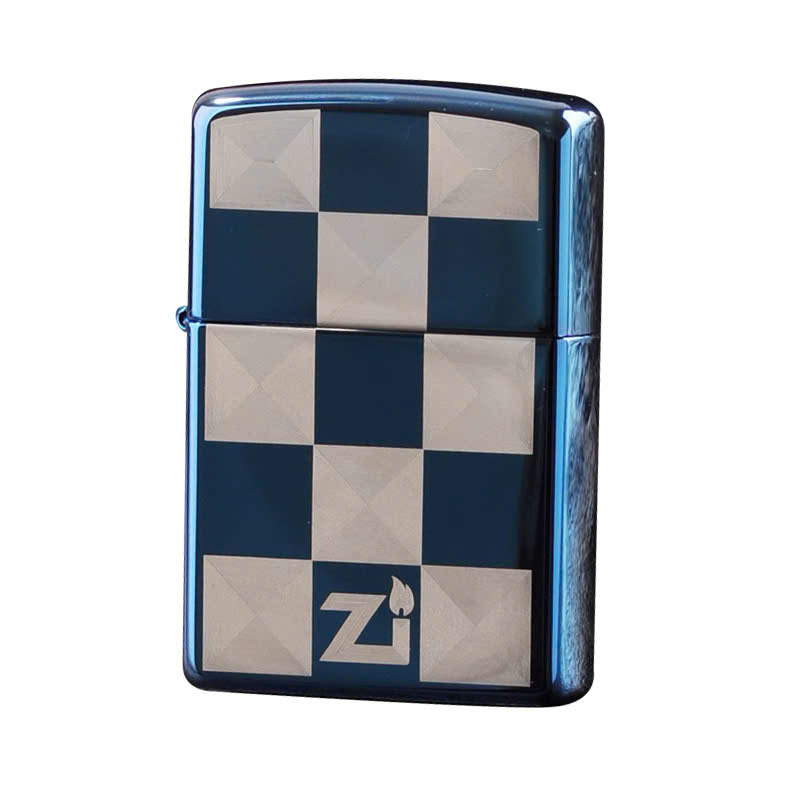 Hộp quẹt, bật lửa ZIPPO chủ đề Xanh kẻ Caro, Kim Ánh nhập hàng cao cấp vỏ bằng đồng có dán tem đỏ