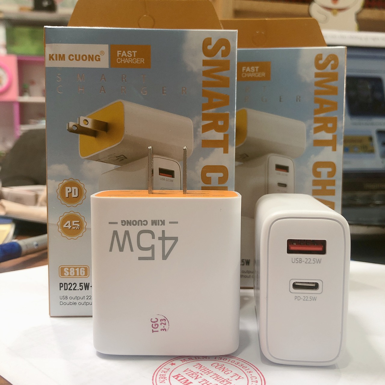 Cóc sạc nhanh Kim Cương S816 45W, hỗ trợ 2 cổng sạc ( USB và Type C), củ sạc nhanh chính hãng