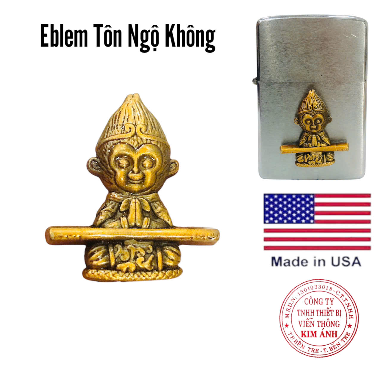 Eblem dán trang trí Zippo chủ đề Tôn Ngộ Không ngồi thiền, chất liệu hợp kim nhôm, hàng chuẩn zin Mỹ
