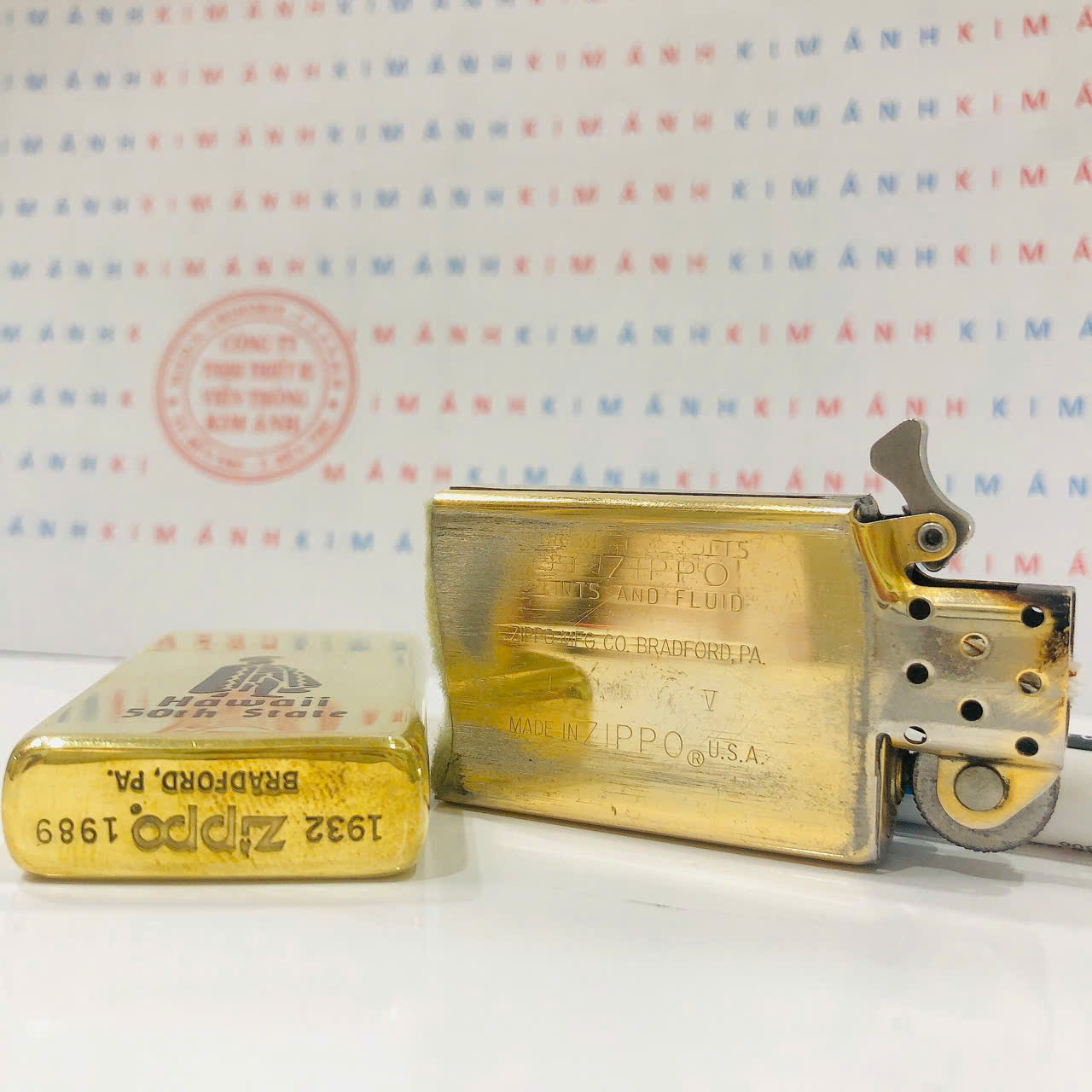 Bật lửa Zippo Slim Mỹ chu niên Hawaii hiếm gặp, sản xuất 1989, hàng chính hãng có giấy Hải quan gửi kèm đơn hàng