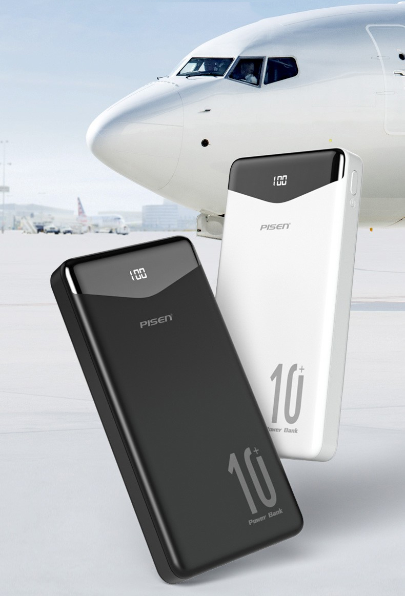 Sạc dự phòng PISEN Digital D109-D-1 10000mAh kèm cáp Type-C, L, Micro, tương thích mọi thiết bị (LS-DY53), màu trắng