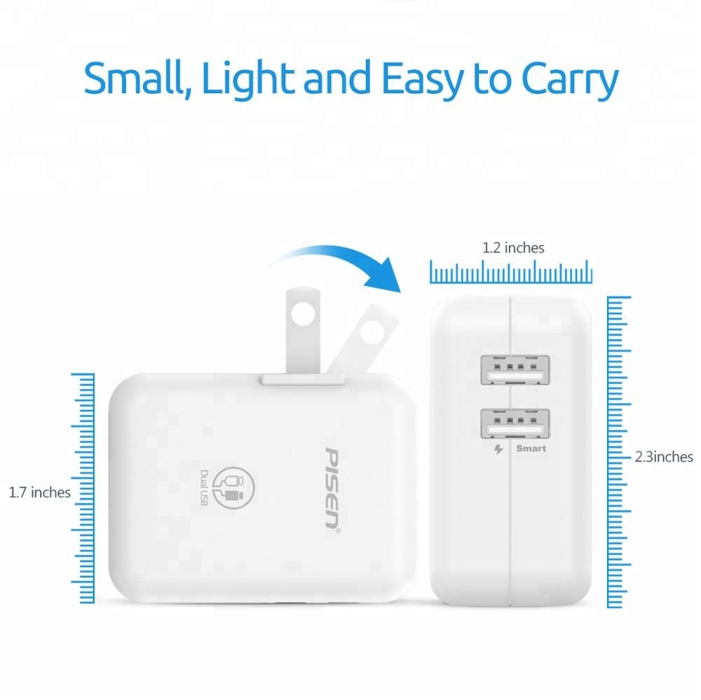 Cốc Sạc Nhanh Pisen Cho IPad 2.4A Có 2 Cổng USB - Hàng chính hãng Bảo hành 1 năm