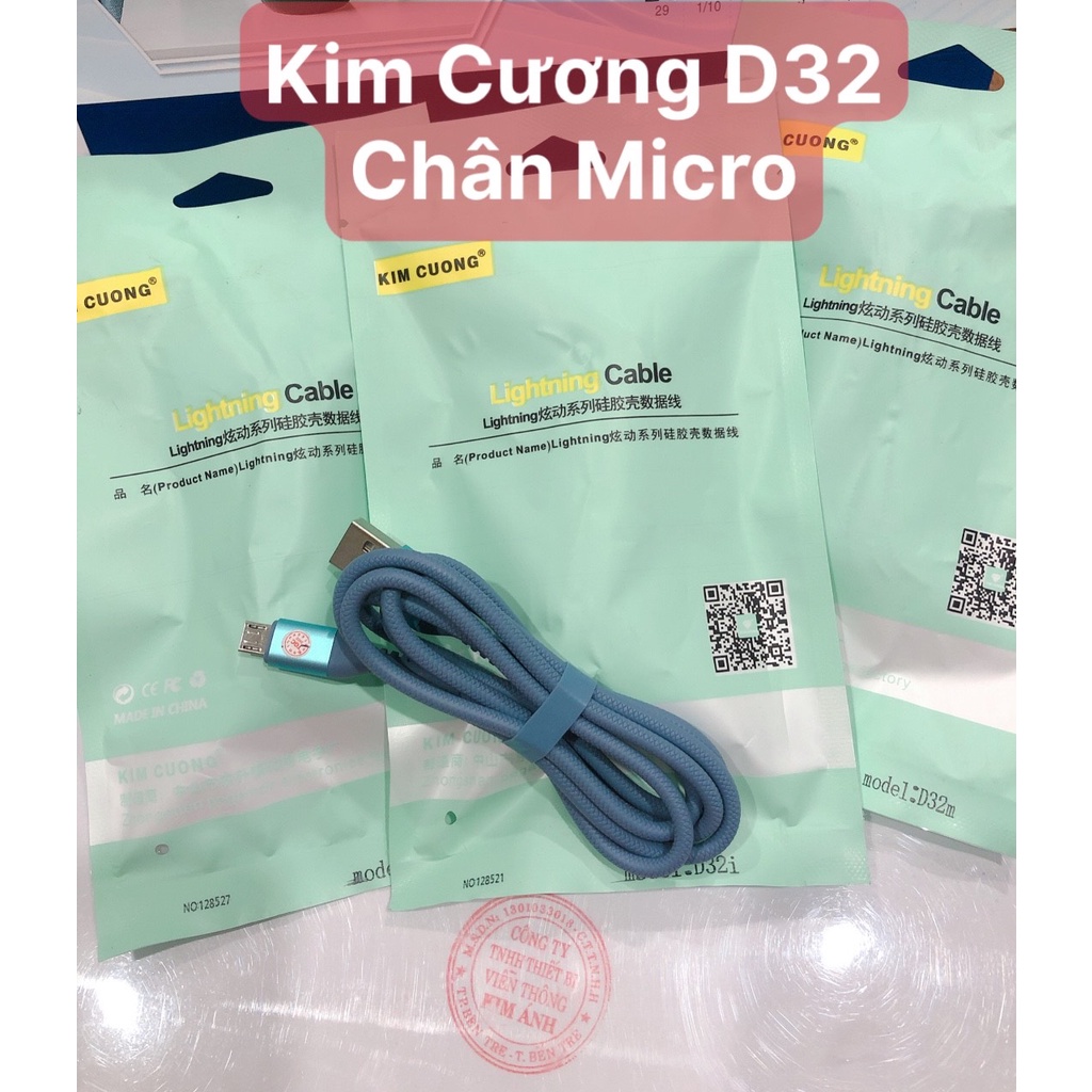 Dây sạc nhanh Kim Cương D32 , chân Micro- Hàng chính hãng