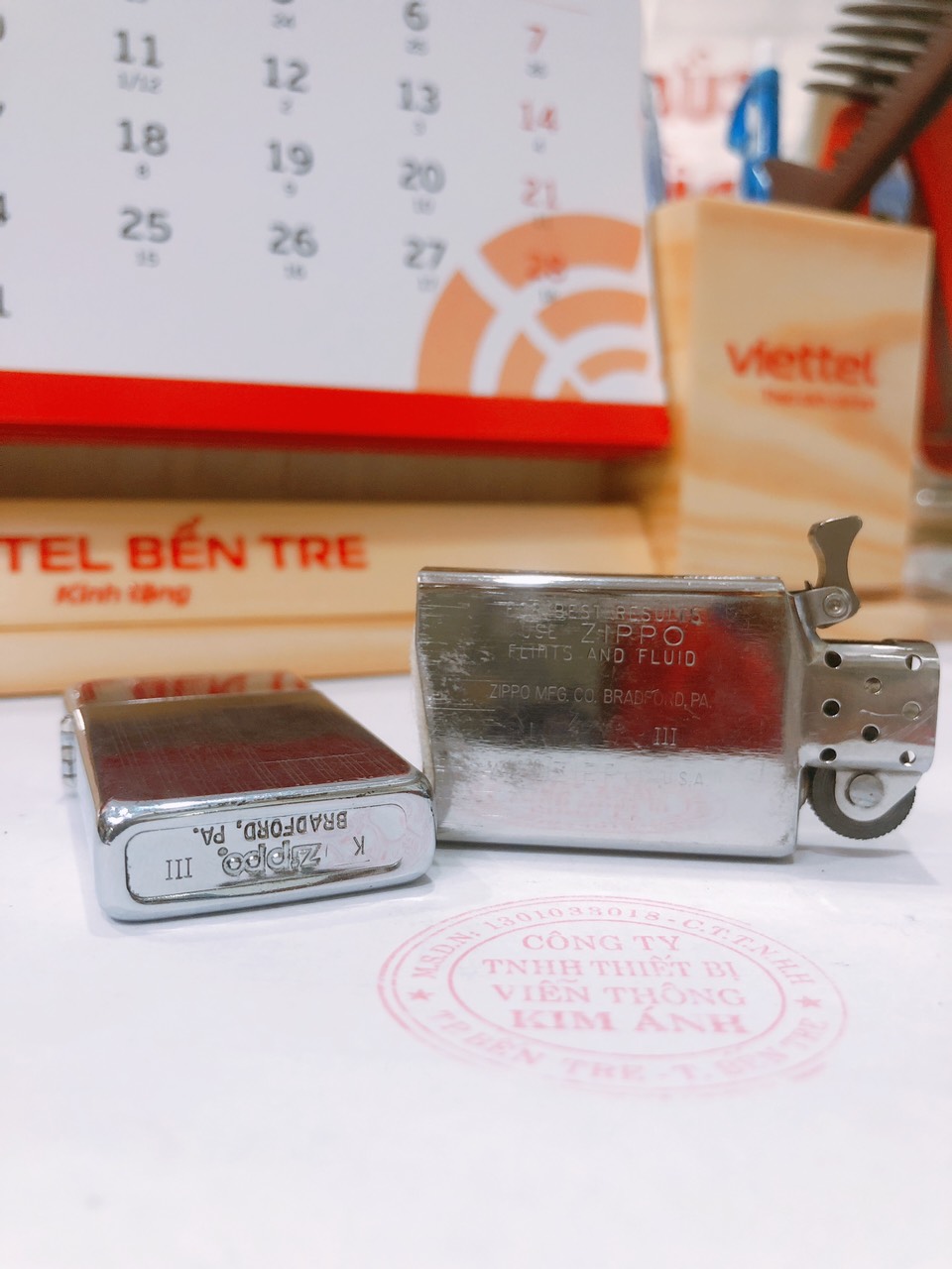 Bật lửa, hộp quẹt Zippo Slim Mỹ bản sọc dưa, sản xuất 1987, hàng chính hãng