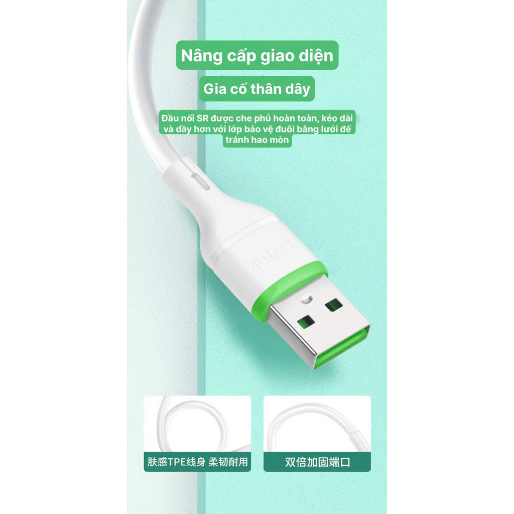 Dây sạc nhanh LI-TOP LX11 chân MIcro (Túi) công suất 66W, Kim Ánh cho dùng thử 30 ngày, bảo hành 12 tháng