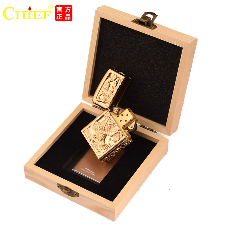 Hộp quẹt, bật lửa Chief đồng nguyên chất chủ đề Quan Công, hàng cao cấp vỏ bằng đồng
