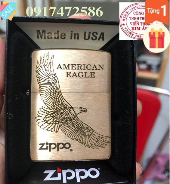 BẬT LỬA ZIPPO BRASS, KHẮC ĂN MÒN ĐẠI BÀNG TUNG CÁNH AMERICAN EAGLE