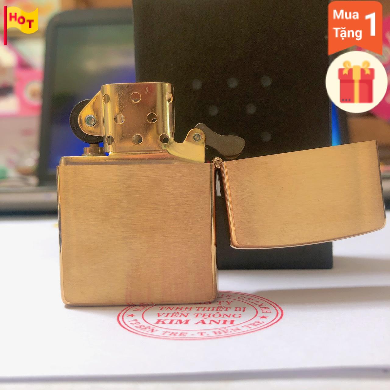 Bật lửa, hộp quẹt Zippo Mỹ Brush Brass Eblem logo Quân Sự Mỹ, Hàng chính hãng