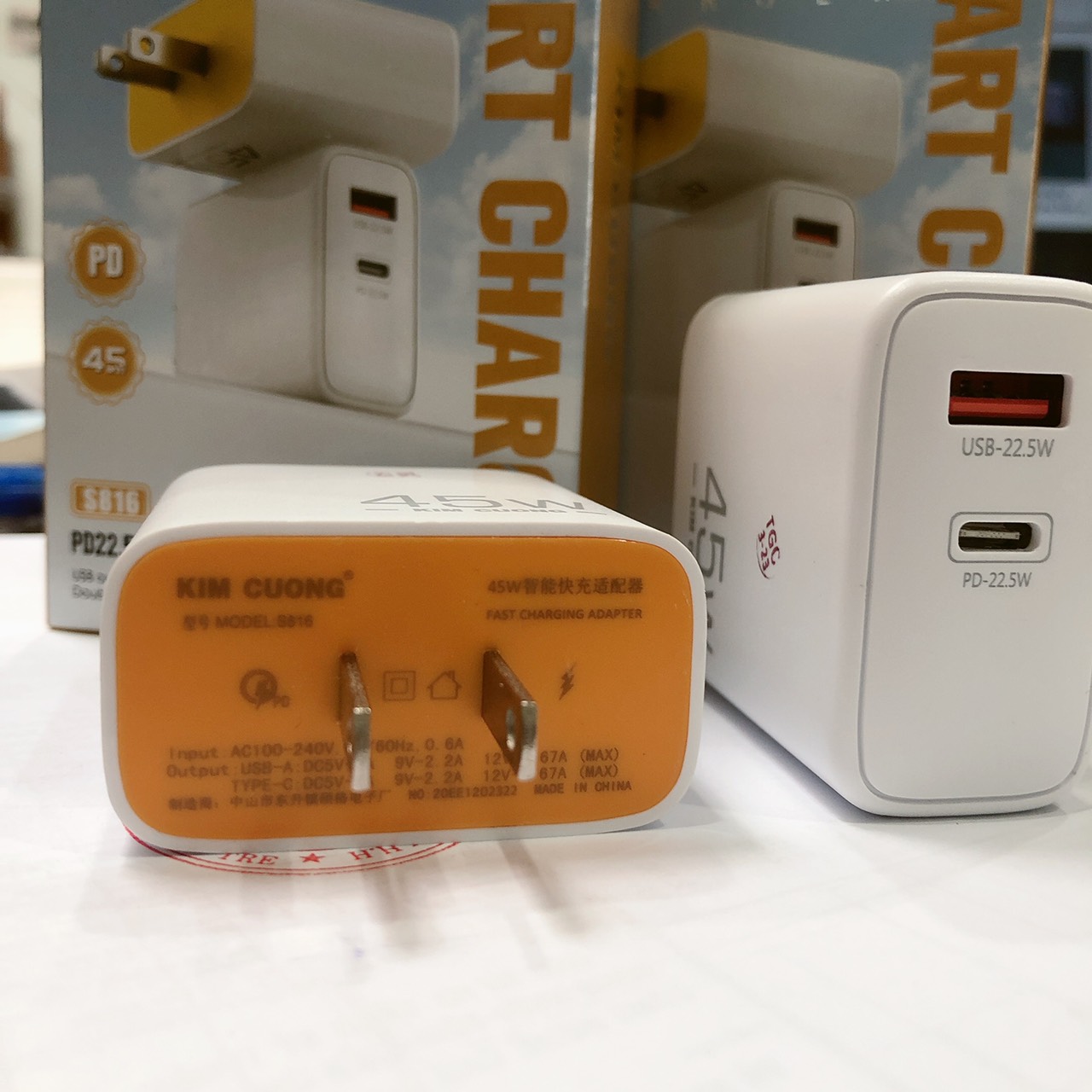 Cóc sạc nhanh Kim Cương S816 45W, hỗ trợ 2 cổng sạc ( USB và Type C), củ sạc nhanh chính hãng