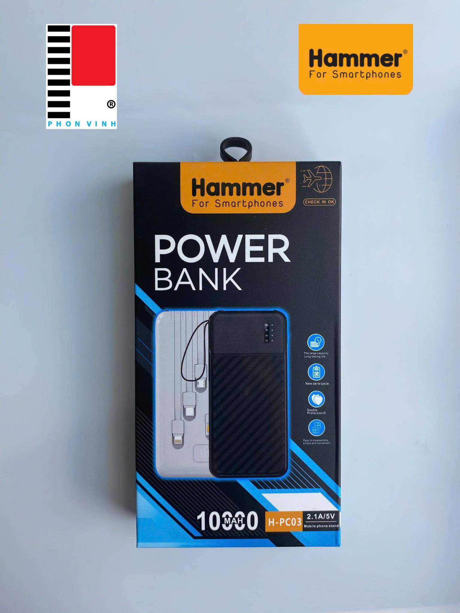 Pin Sạc Dự Phòng Hammer H-PC03 2.1A/5V, dung lượng10.000mAh, hàng chính hãng bảo hành 12 tháng
