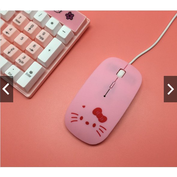 Bộ chuột có dây và miếng lót kitty, mẫu trái tim Kitty