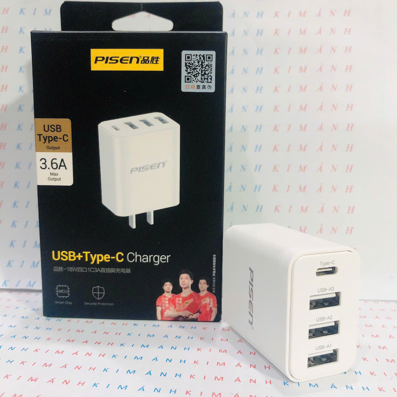 Củ sạc Pisen FYD-DQ-15 có 3 cổng USB + 1 cổng Type C công suất 18W, hàng chính hãng nội địa có chứng nhận 3C an toàn