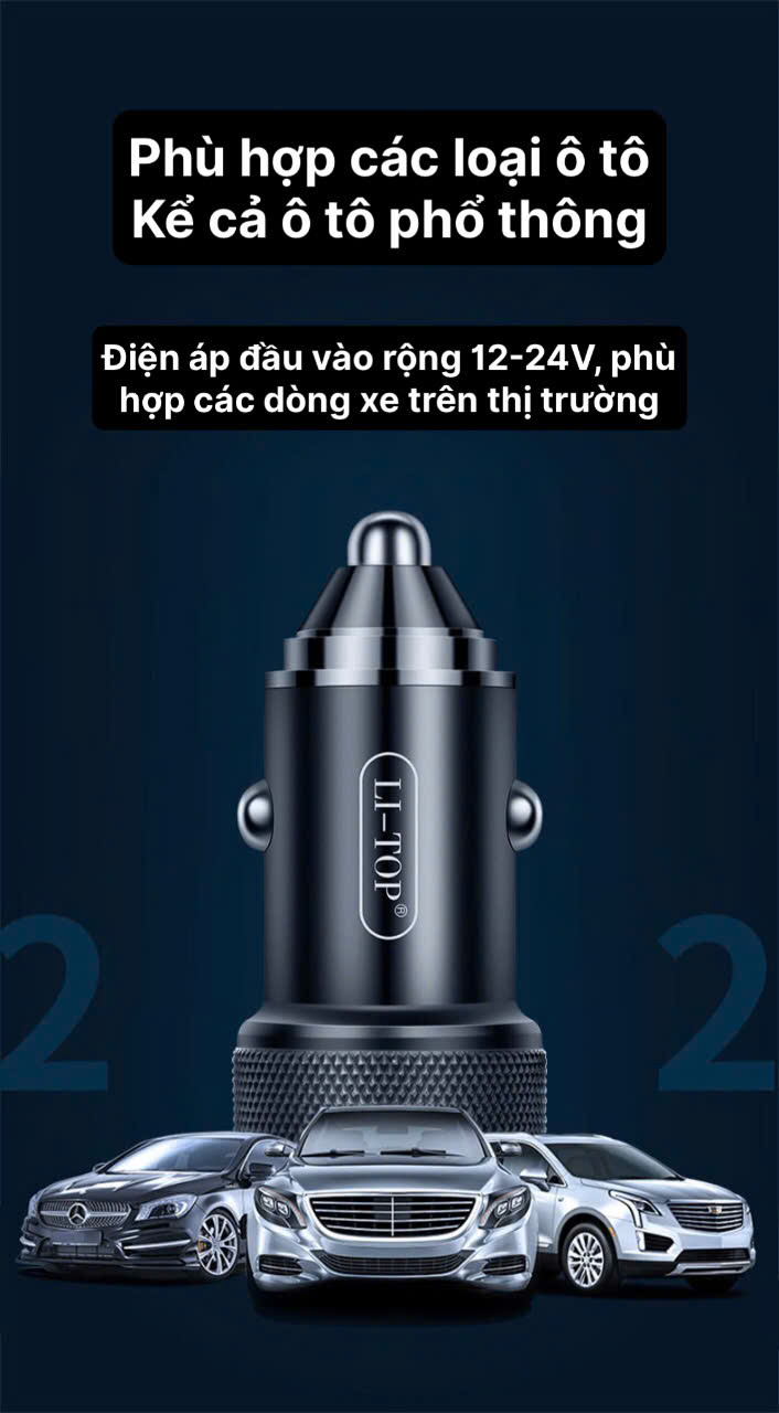 Củ sạc xe hơi Li-Top QC22 công suất 100W sạc siêu nhanh phù hợp các loại ô tô, hàng chính hãng