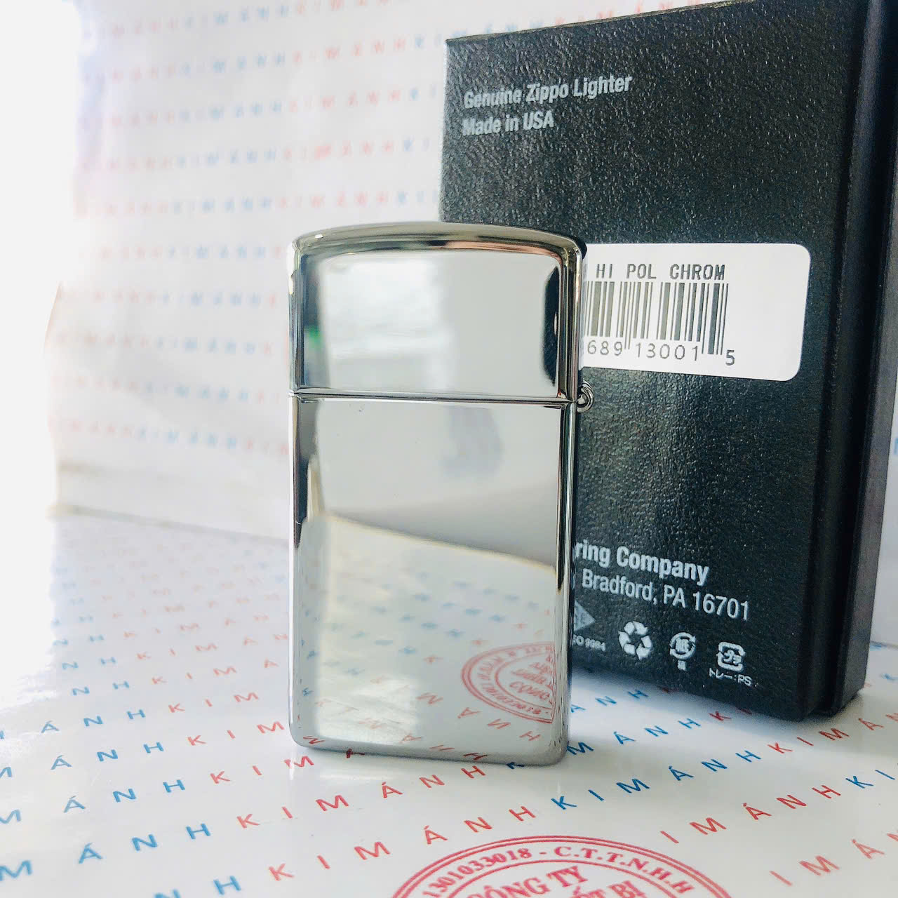 Bật lửa Zippo Slim Mỹ Silver Mirror 1610, hàng chính hãng có giấy nhập khẩu gửi kèm theo đơn hàng