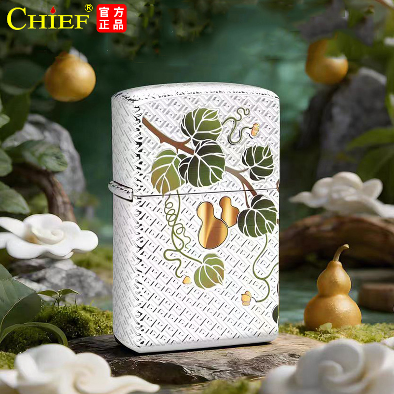 Bật Lửa CHIEF Chủ Đề Quả Hồ Lô Khảm Men - Hàng Chính Hãng Vỏ Đồng Nguyên Khối Càng Dùng Càng Sáng Bóng