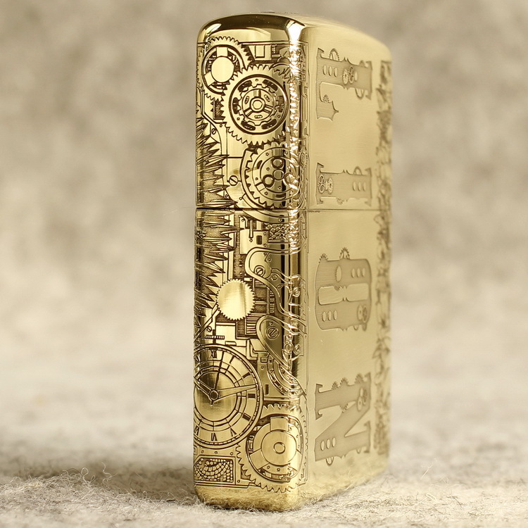 BẬT LỬA ZIPPO AMORR VỎ DÀY KHẮC ĂN MÒN 5 MẶT SƯ TỬ MẮT HOA MÀU VÀNG- VỎ ĐỒNG CÓ TEM ĐỎ