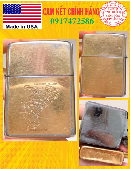 BẬT LỬA ZIPPO MỸ BRASS KHẮC ĂN MÒN ĐẢO GUAM U.S.A, SẢN XUẤT 1986