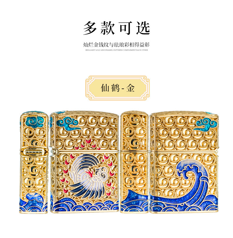 Hộp quẹt, bật lửa Chief đồng nguyên chất chủ đề Phượng Hoàng, hàng cao cấp vỏ bằng đồng
