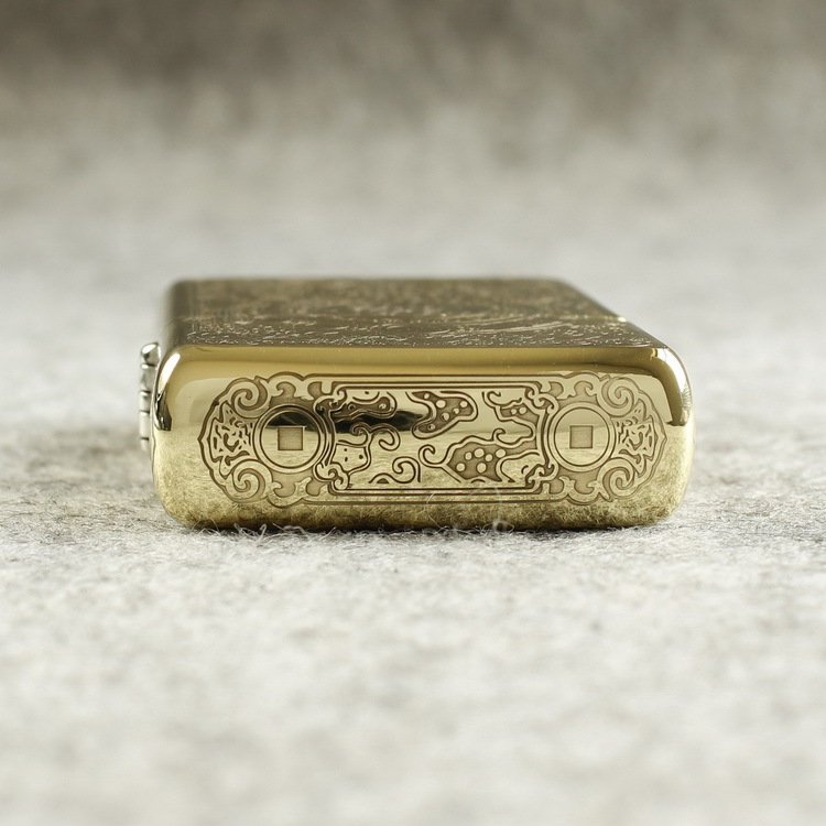 Bật lửa Zippo Mỹ 204B Brushed Brass, Khắc ăn mòn 5 mặt Chủ đề Tỳ Hưu, Hàng chính hãng