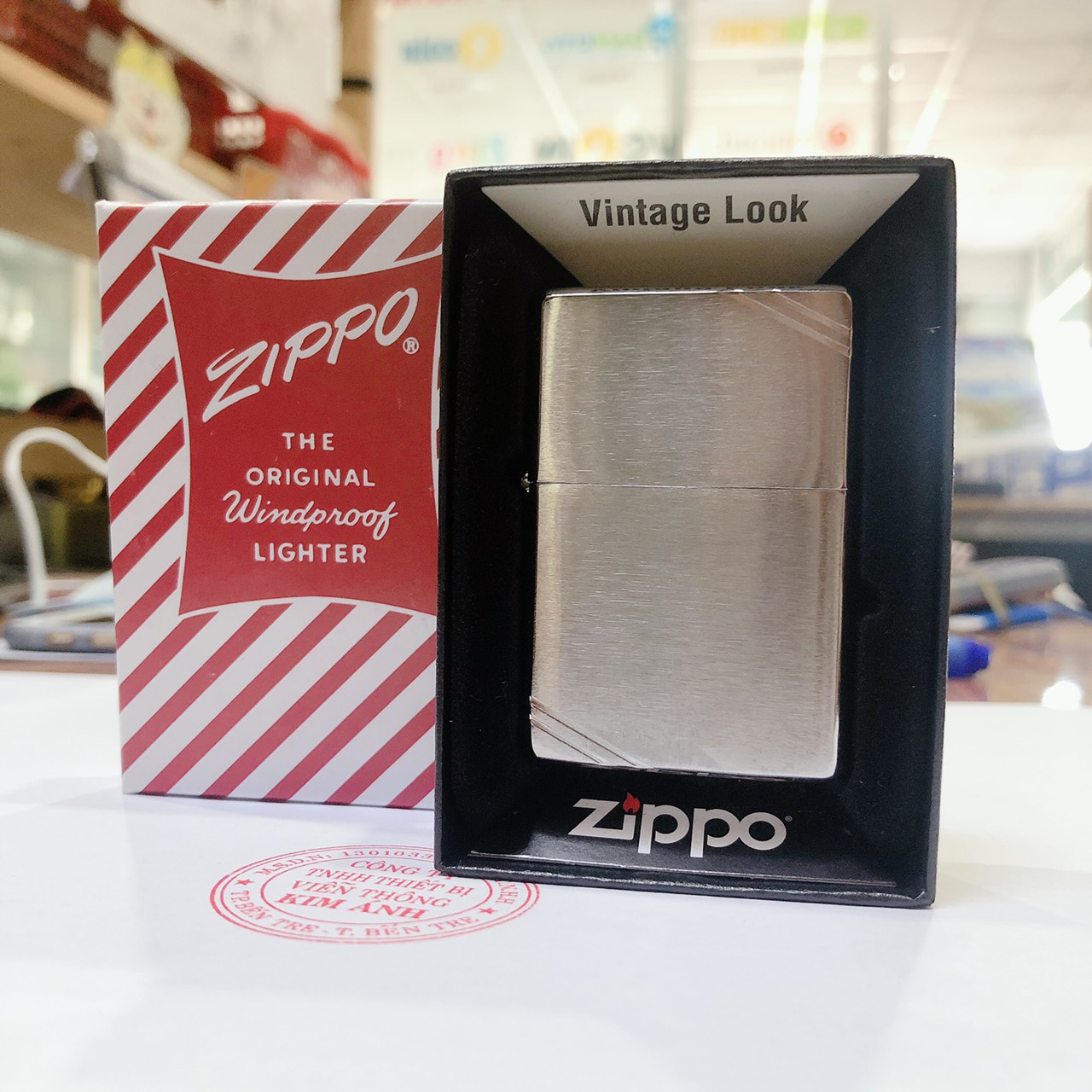 Bật lửa Zippo Mỹ Vintage high polish chrome đầu bằng đít bằng, Box đỏ xưa, Hàng chính hãng
