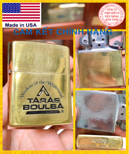 BẬT LỬA ZIPPO MỸ BRASS KHẮC ĂN MÒN TARAS BOULBA, ĐÁY LỒI - SẢN XUẤT 1993, Cam kết hàng chính hãng có giấy nhập khẩu giao kèm