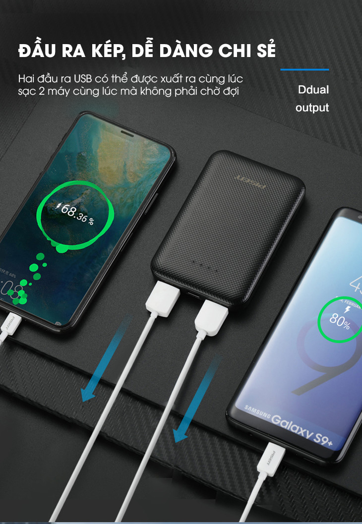 Sạc Dự Phòng Pisen Mini 5000mAh (Type-C, 2xUSB Smart )- Ultra Slim, Hàng chính hãng