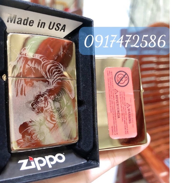 BẬT LỬA, HỘP QUẸT ZIPPO CHỦ ĐỀ CHÚA TỂ SƠN LÂM (IN HỔ), CÓ TEM ĐỎ