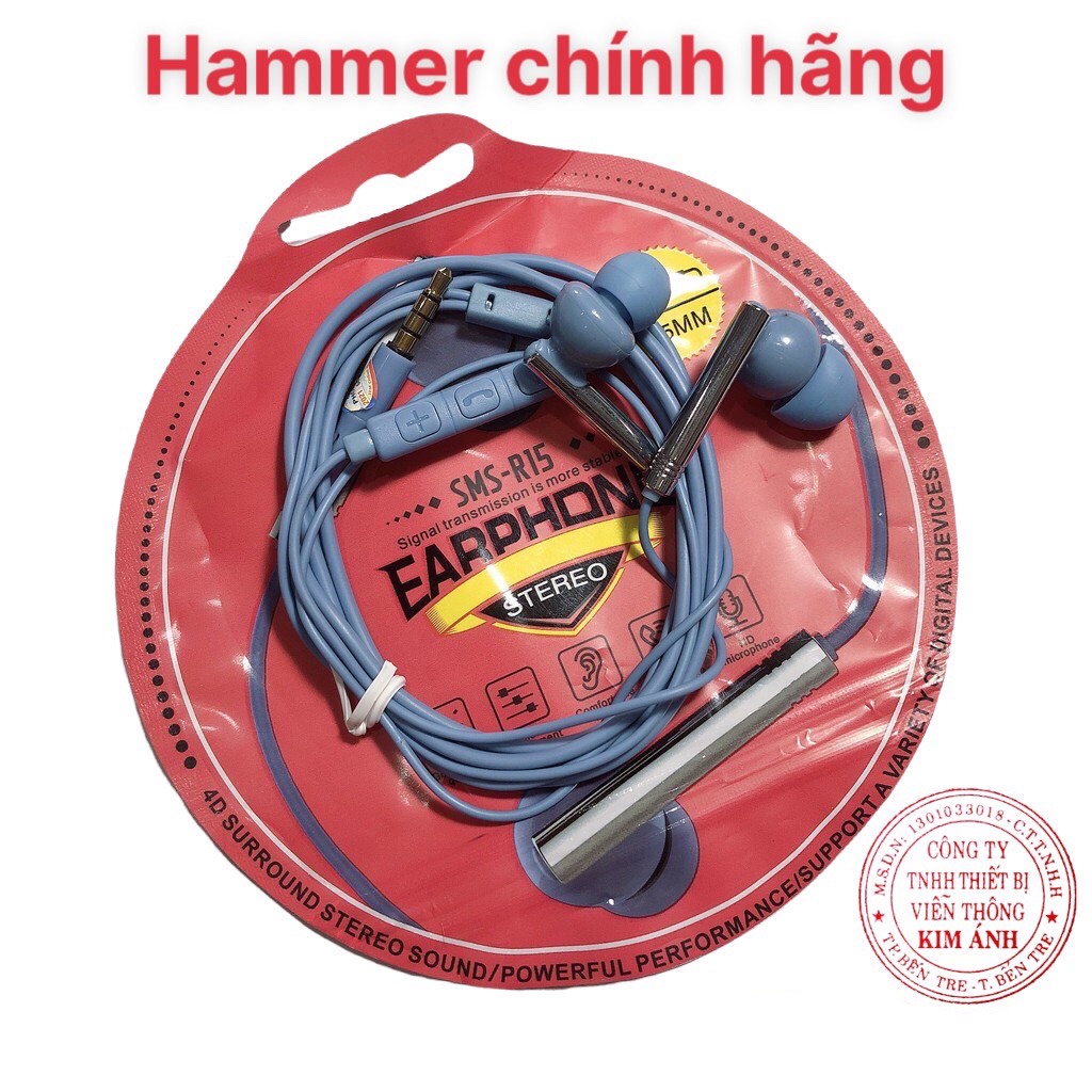 Tai nghe Hammer CHÍNH HÃNG R15 HiFi dây dài 1.2m với âm thanh trầm đa năng - Chân cắm 3.5ly, BẢO HÀNH 12 THÁNG