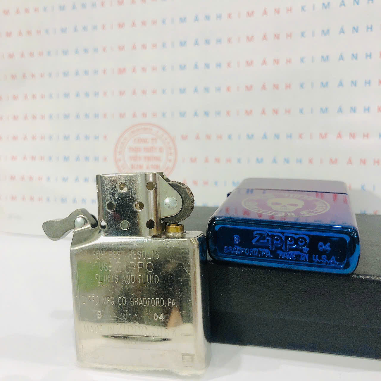 Bật lửa Zippo Mỹ chủ đề Đầu Lâu Xanh, Cam kết hàng chính hãng có giấy Hải quan gửi kèm đơn hàng