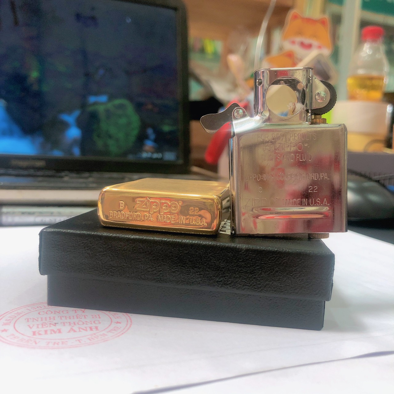 Bật lửa Zippo Mỹ TTẨU Brass xước ngang, sản xuất 2022, Hàng chính hãng nhập Mỹ