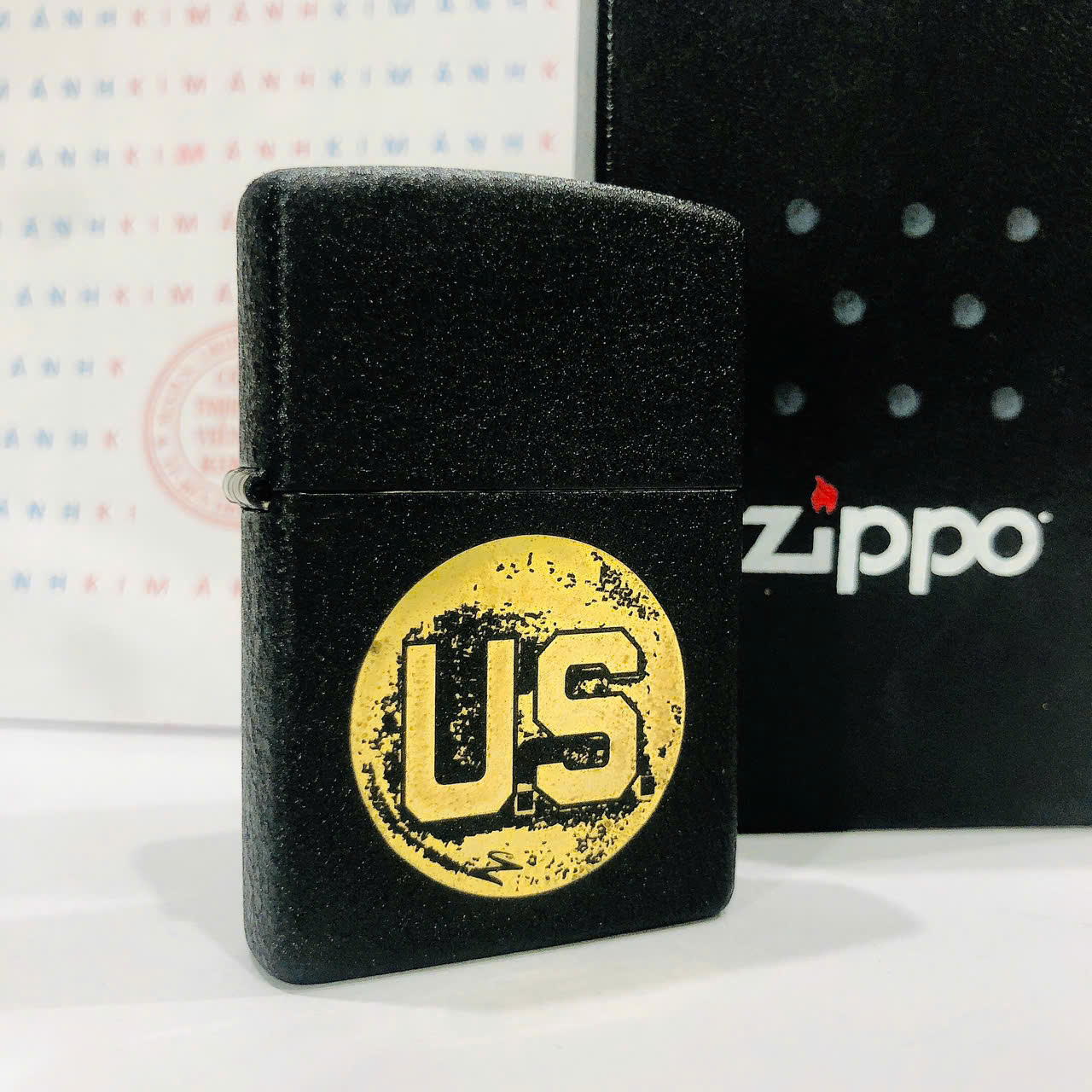 Bật lửa Zippo Mỹ chủ đề U.S Đen nhám, Cam kết hàng chính hãng có giấy Hải quan gửi kèm đơn hàng