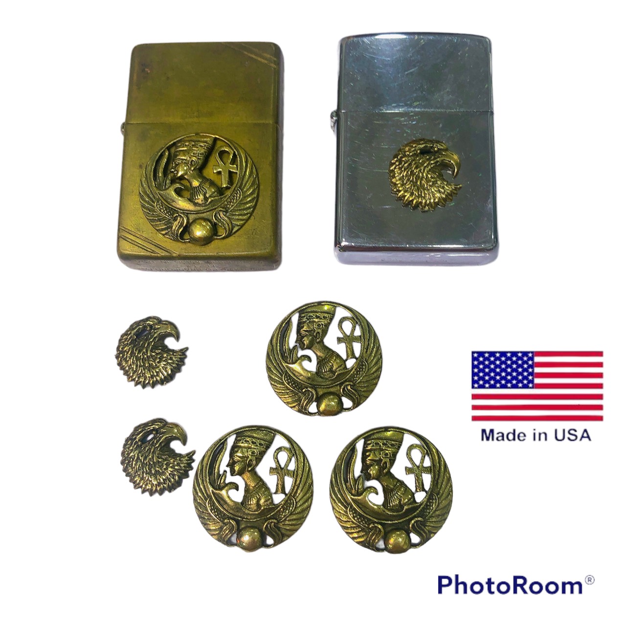 Eblem Zippo Mỹ chủ đề Ai cập và Chim Ưng, Chuẩn Zin Solid Brass đồng thau nguyên chất