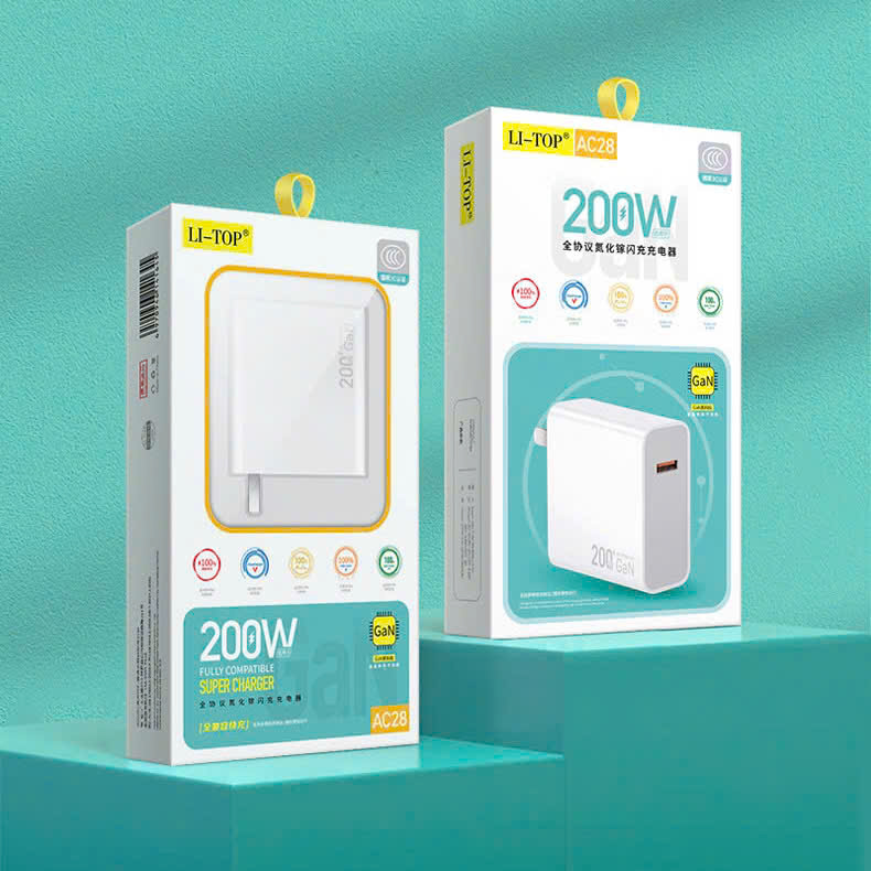 Bộ sạc nhanh Gallium Nitride 200W LI-TOP AC28 chân Type C, chứng nhận 3C tiêu chuẩn quốc gia, bảo hành chính hãng 1 năm