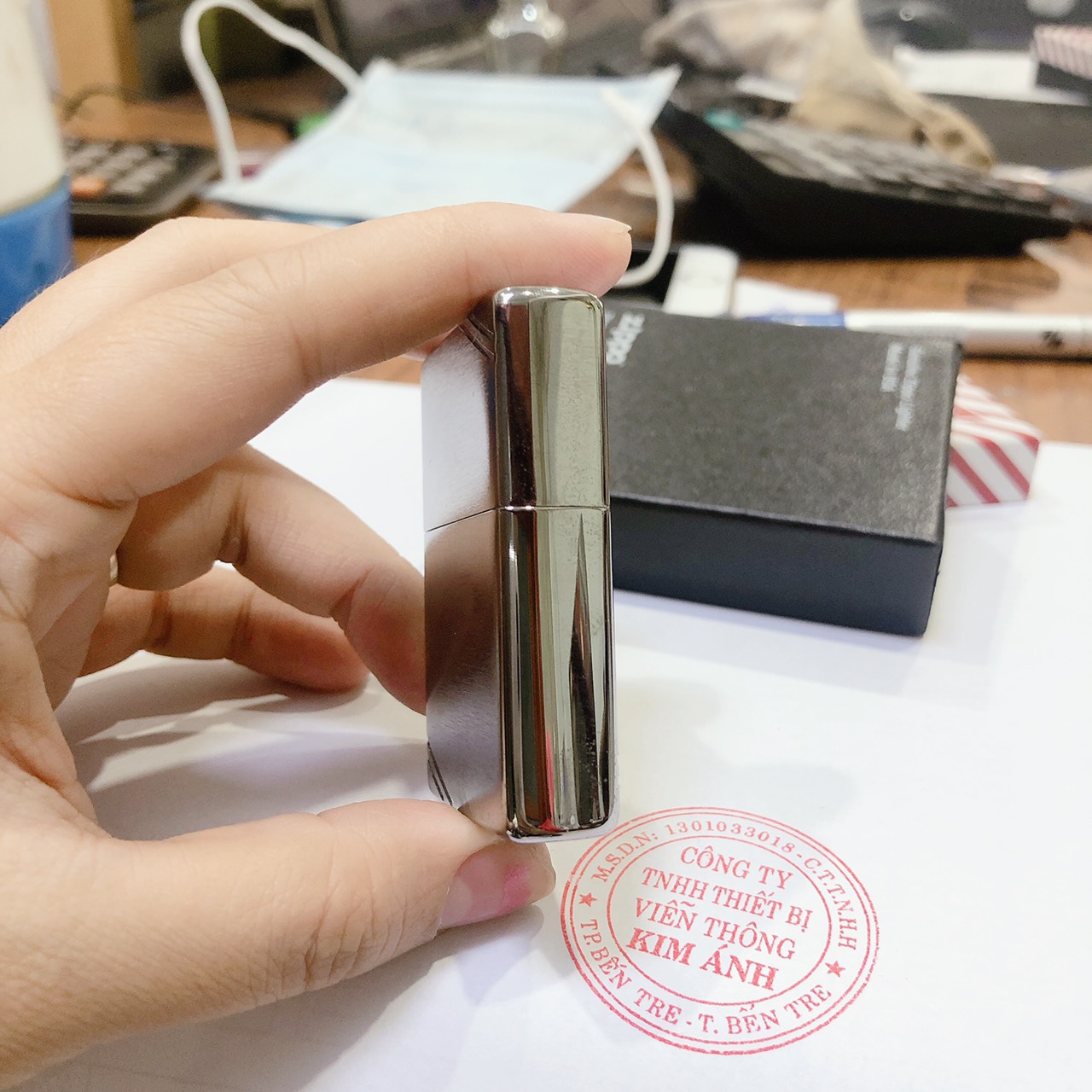 Bật lửa Zippo Mỹ Vintage high polish chrome đầu bằng đít bằng, Box đỏ xưa, Hàng chính hãng