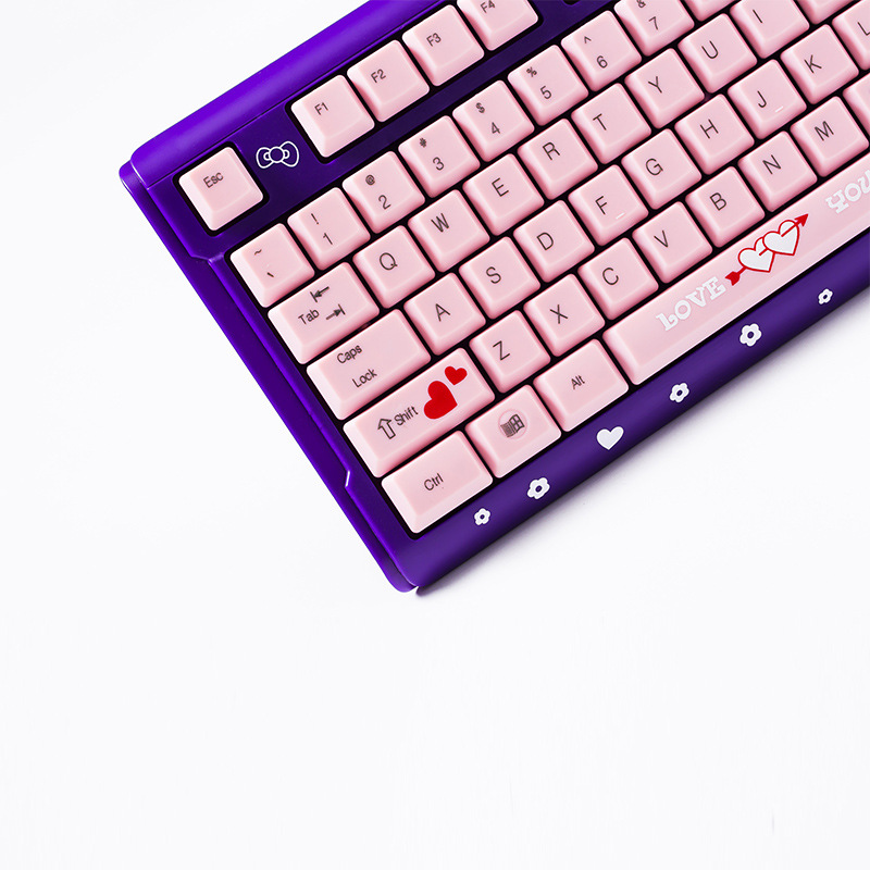 Bàn phím máy tính Kitty (HELLOKTCAT) chuôi cắm USB, bàn phím màu hồng tím cho cô nàng hiện đại, Bảo hành 12 tháng